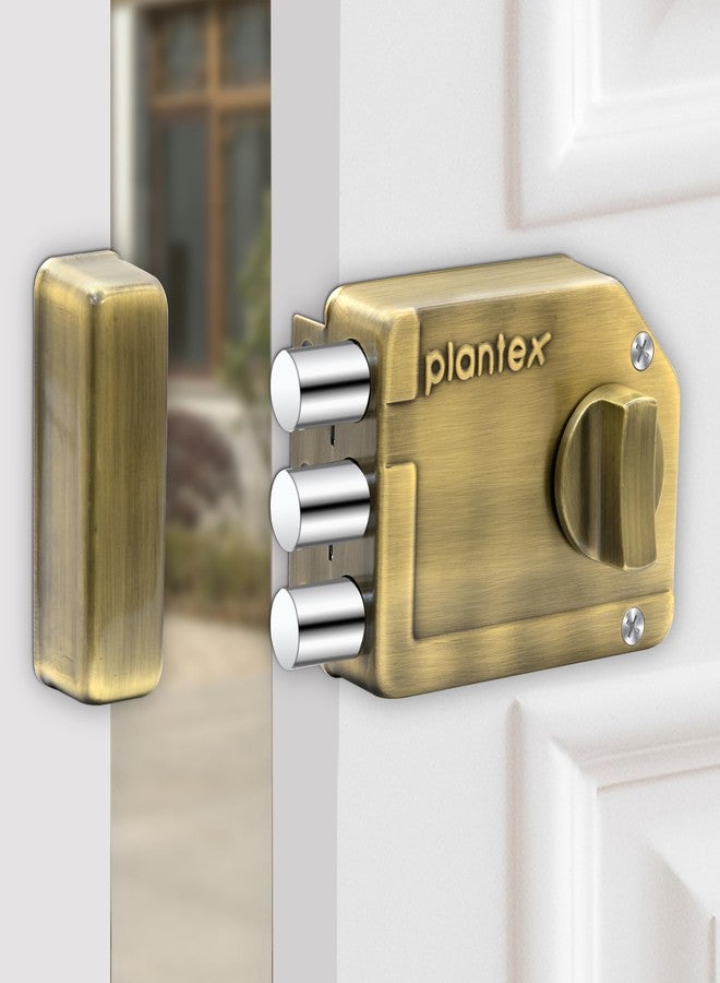Plantex Tri-Bolt Lock for Main Door/Heavy Duty Door Lock with 4 Keys/Suitable on Single Door for Home/Office/Hotel - Pack of 1 (Brass Antique) - Image 1